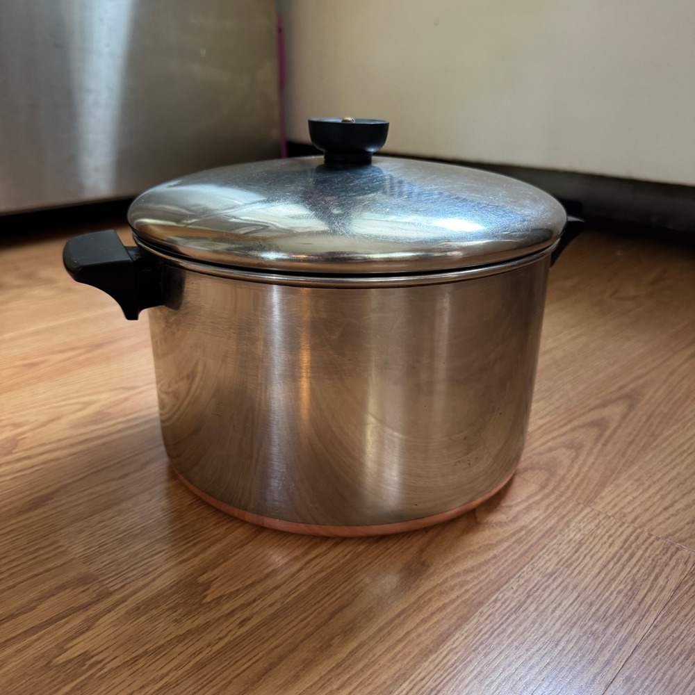 Revere Ware 1801 6 Qt Stock Pot w/ Lid Stainless Steel Copper Bottom USA Vintage